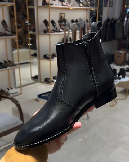 Black Pure Italian Leather Chelsea Boots with Zip