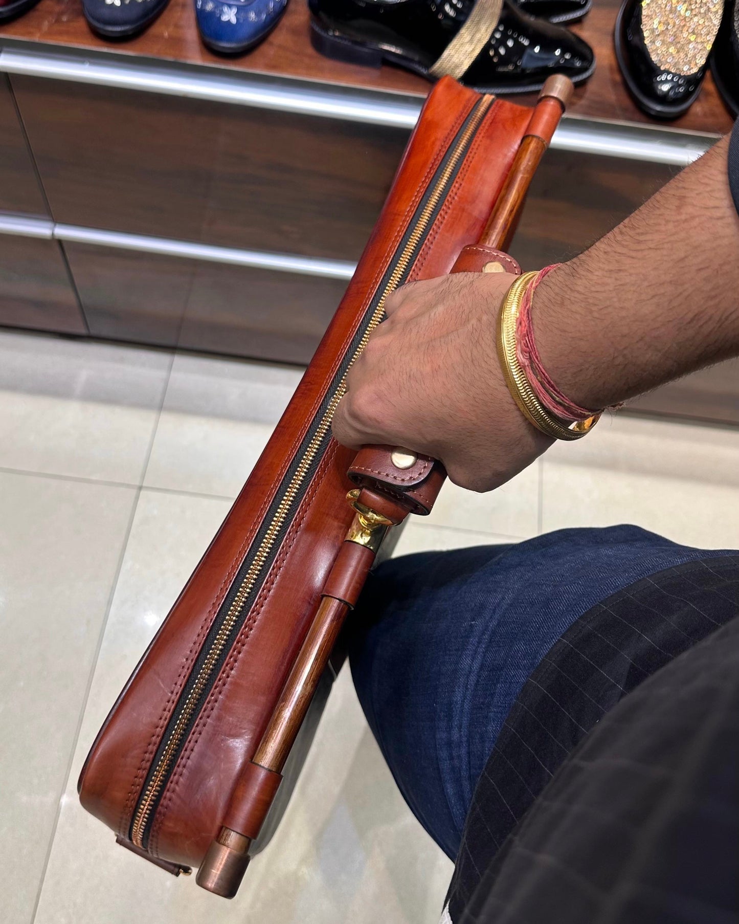 Tan & Olive Green Laptop Bag with Brass Fitting