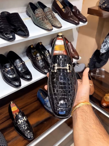 Jade Black Patent Croc Loafers
