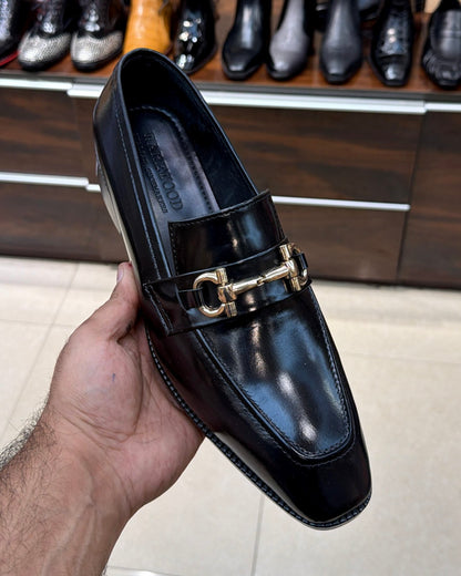 Black Smooth Calf Leather Horsebit Loafers