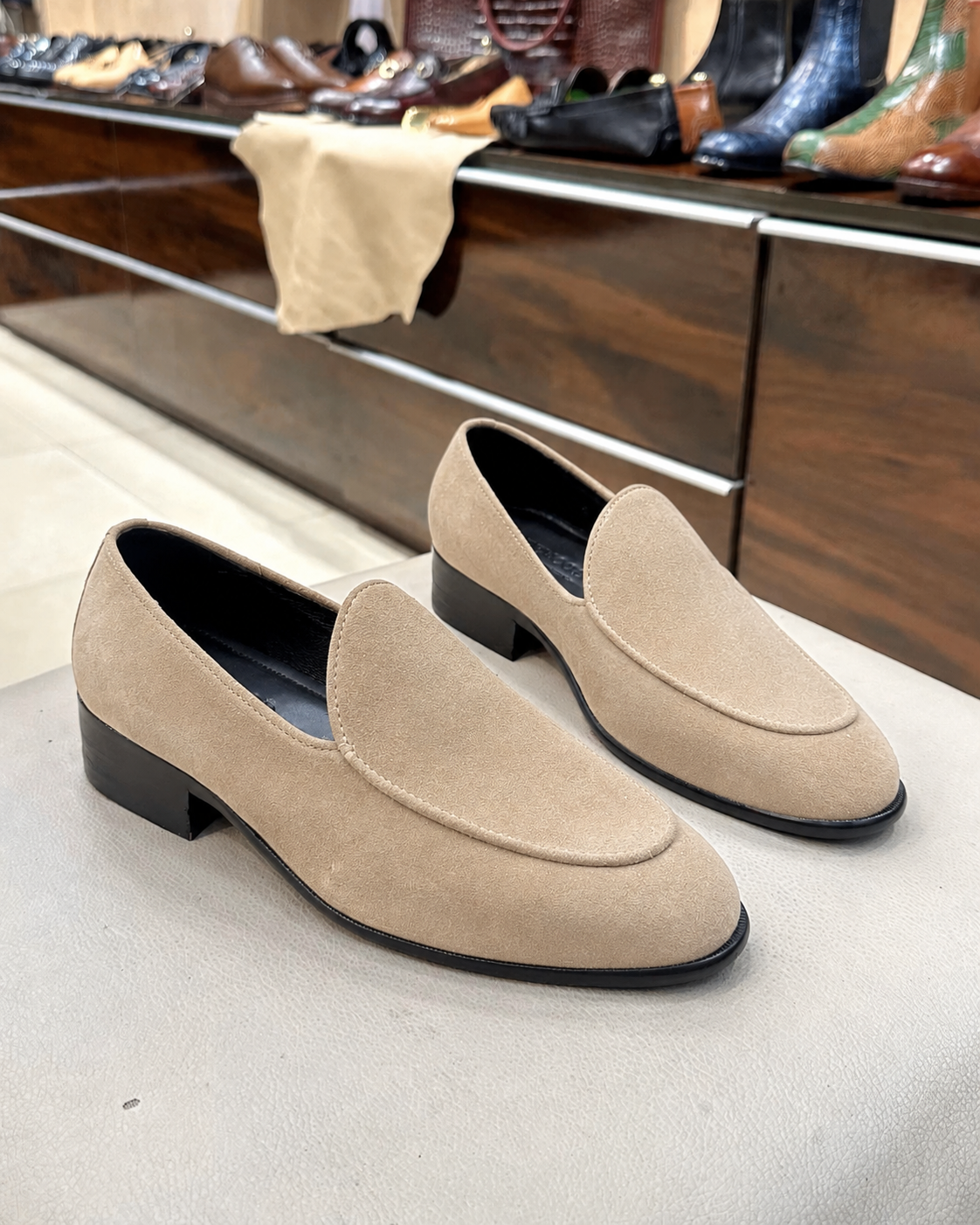 Beige Suede Belgian Loafers