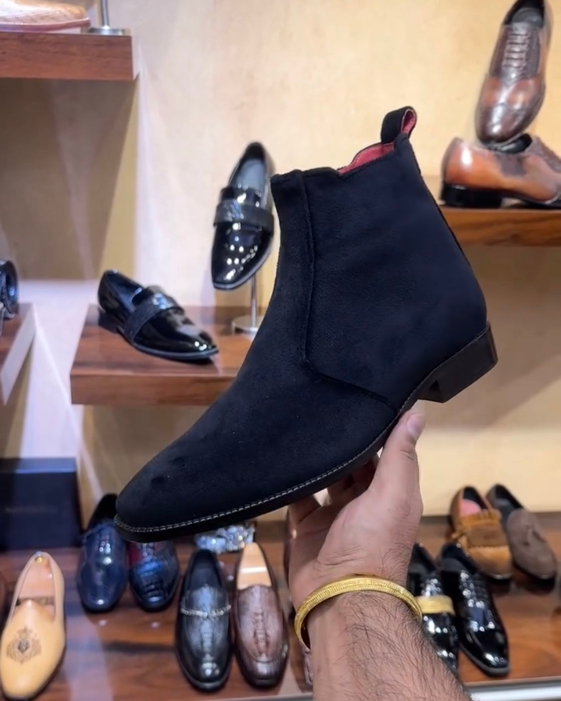Black Italian Suede U-Tip Zip Boots