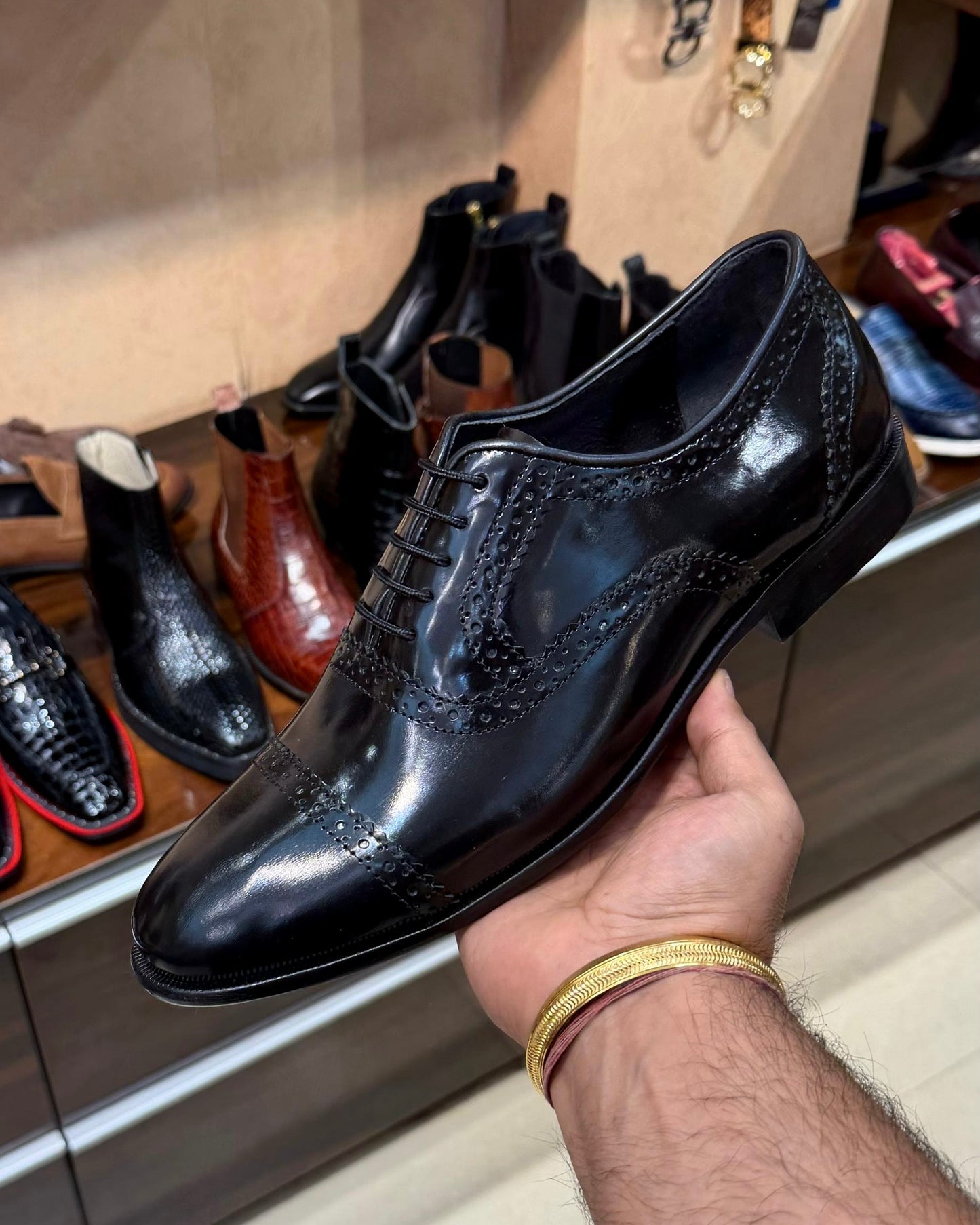 Black Cap Toe Oxfords in Smooth Calf Leather