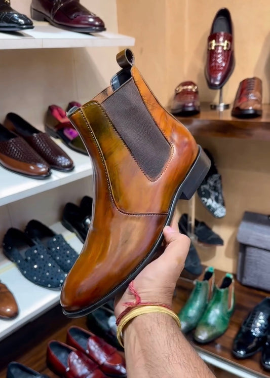Hand-painted Patina Chelsea Boots