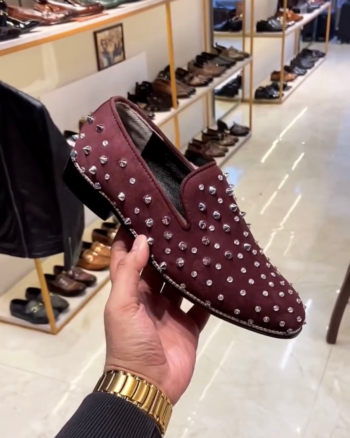 Burgundy Silver Studded Moccasins