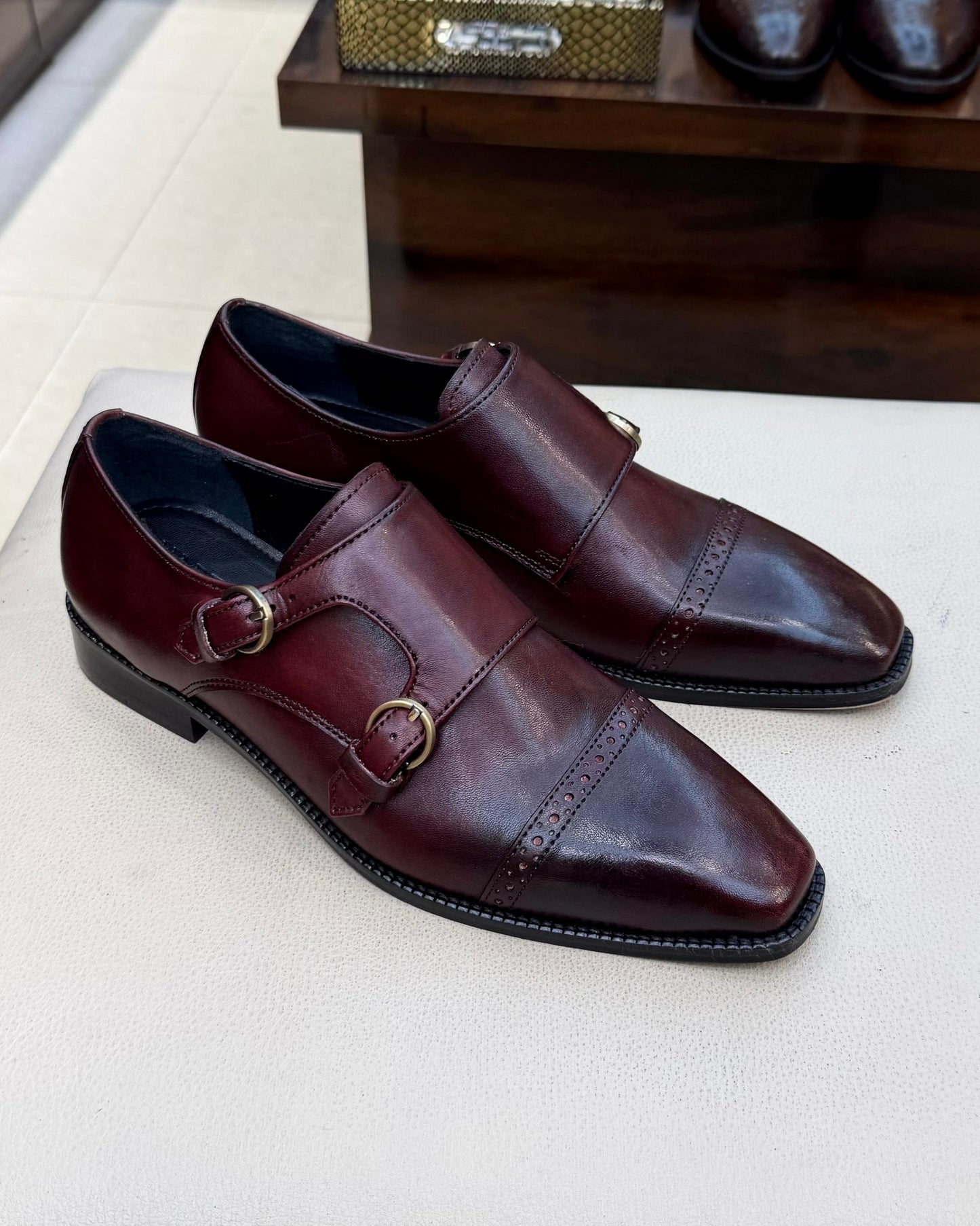 Deep Burgundy Double Monk Strap Shoes