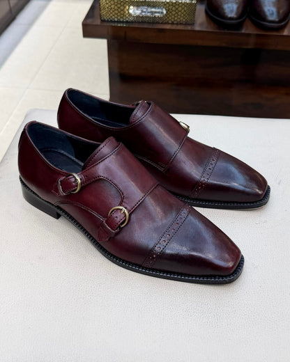 Deep Burgundy Double Monk Strap Shoes