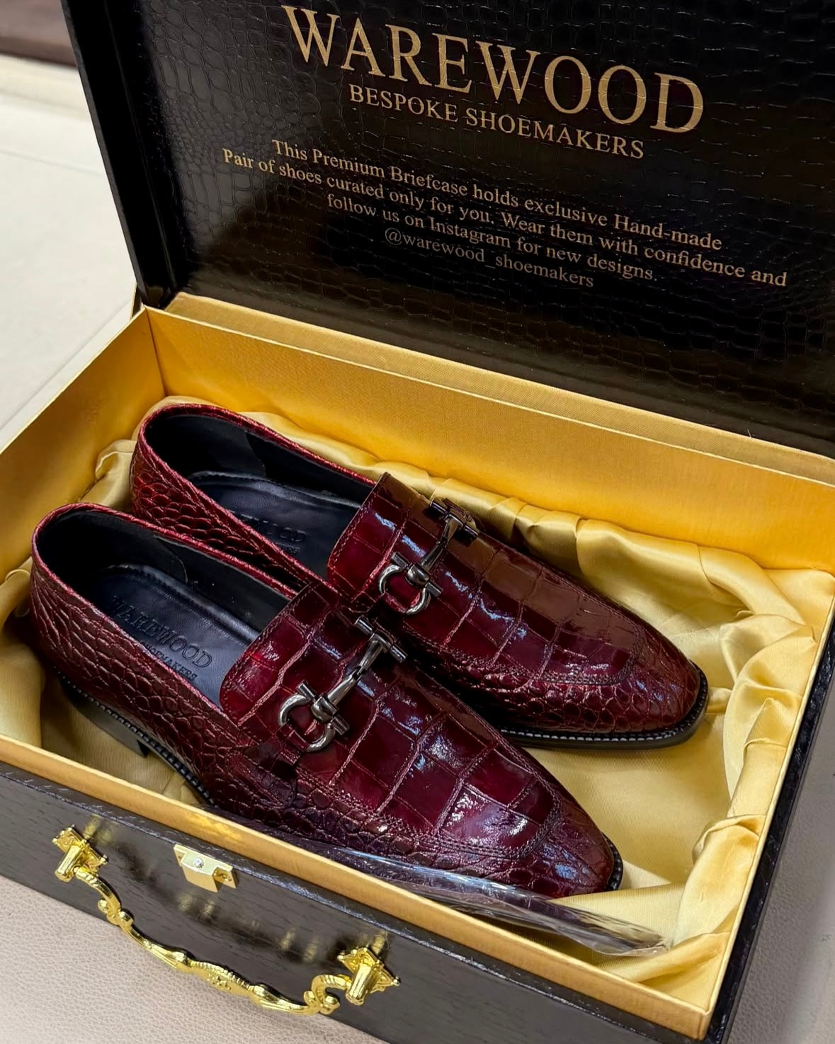 Burgundy Patent Crocodile Horsebit Loafers