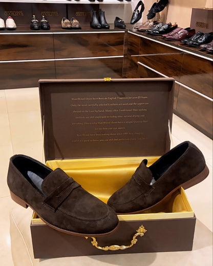 Coffee Brown Suede Penny Loafers
