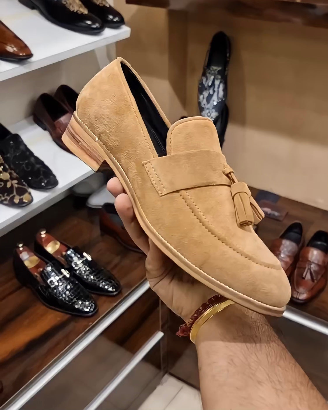 Pure Italian Cream Suede Tassel Moccasins