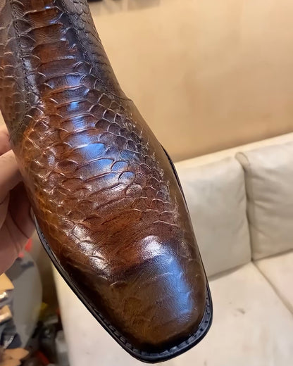 Brown Snake Scaled Chelsea Boots