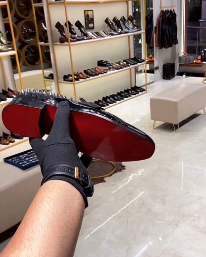 Luxe Edition Black Studded Moccasins with Red Bottoms