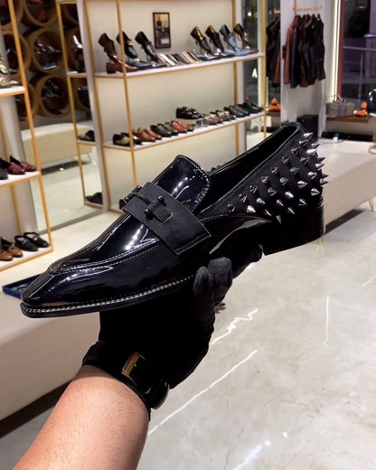 Luxe Edition Black Studded Moccasins with Red Bottoms