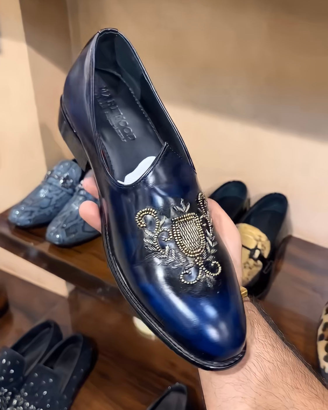 Navy Blue Patina Embroidery Mojaris