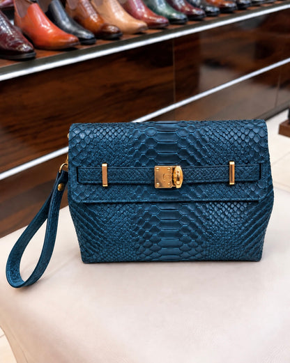 Peacock Blue Cobra Scaled Cross Body Bag