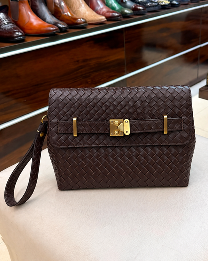 Dark Brown Hand-woven Leather Cross Body Bag