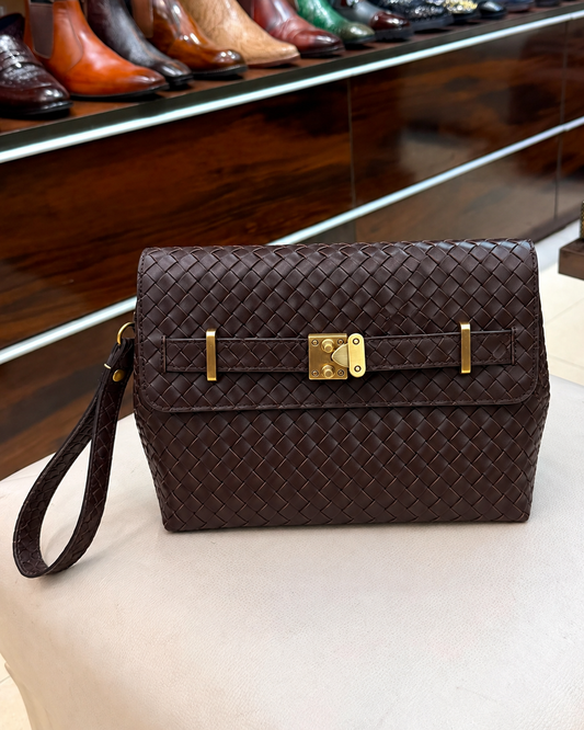 Dark Brown Hand-woven Leather Cross Body Bag
