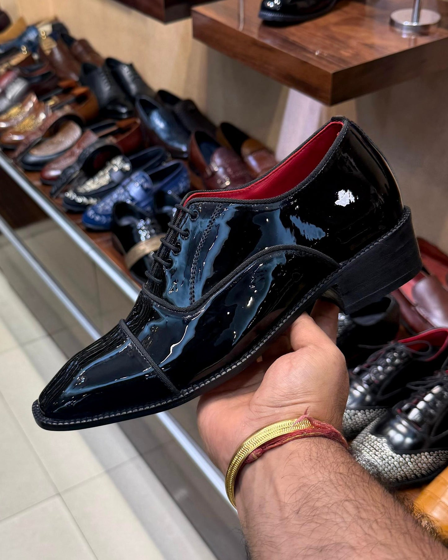 Black Patent Leather Cap Toe Oxfords with Red Bottom Sole