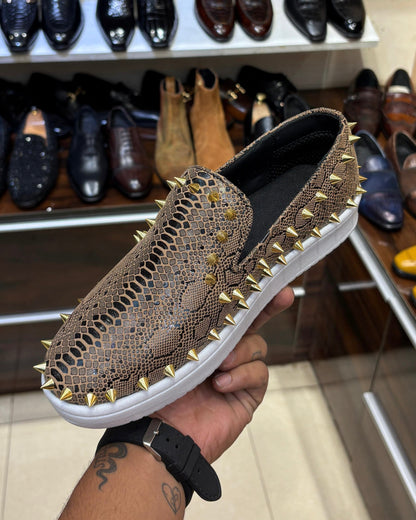 Exotic Desert Snake Scaled Studded Sneakers