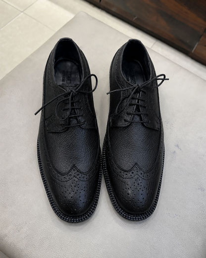 Black Full Grain Leather Brogues With Dainite Sole
