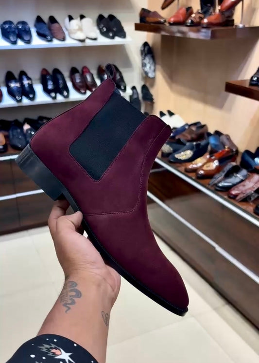 Pure Italian Wine Suede Chelsea Boots