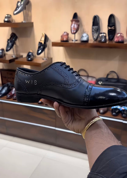 Classic Black Semi-brogue Captoe Oxfords