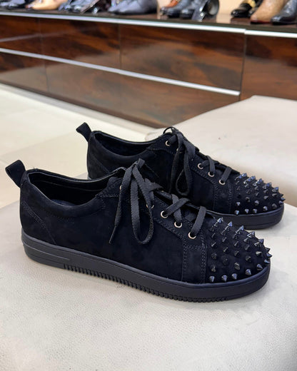 Black Suede Studded Toe Lace-up Sneakers