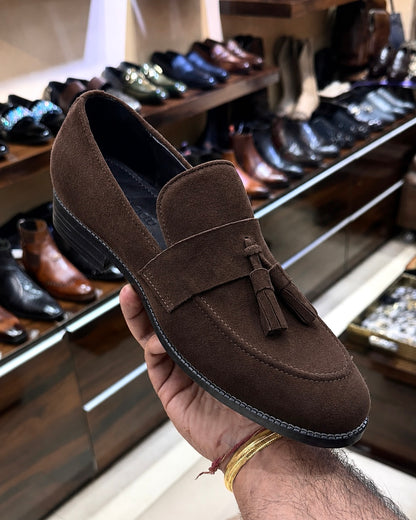 Dark Brown Suede Tassel Loafers