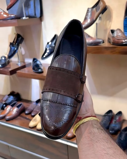 Brown Patina Double Monk Fringes Loafers