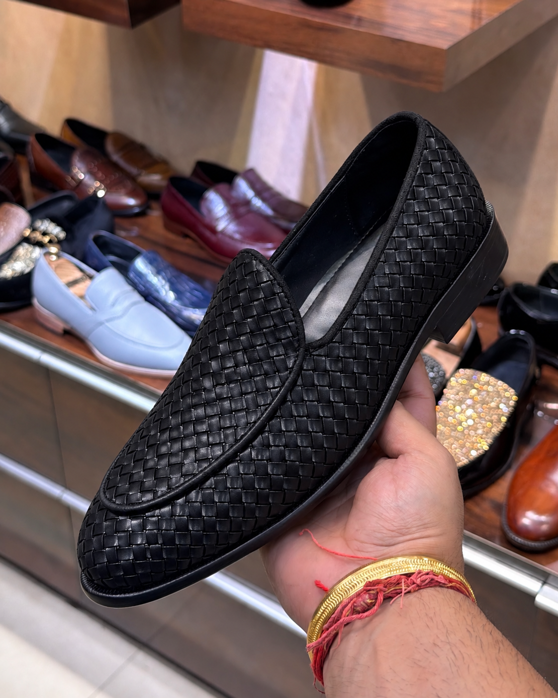 Black Hand-woven Leather Belgian Loafers