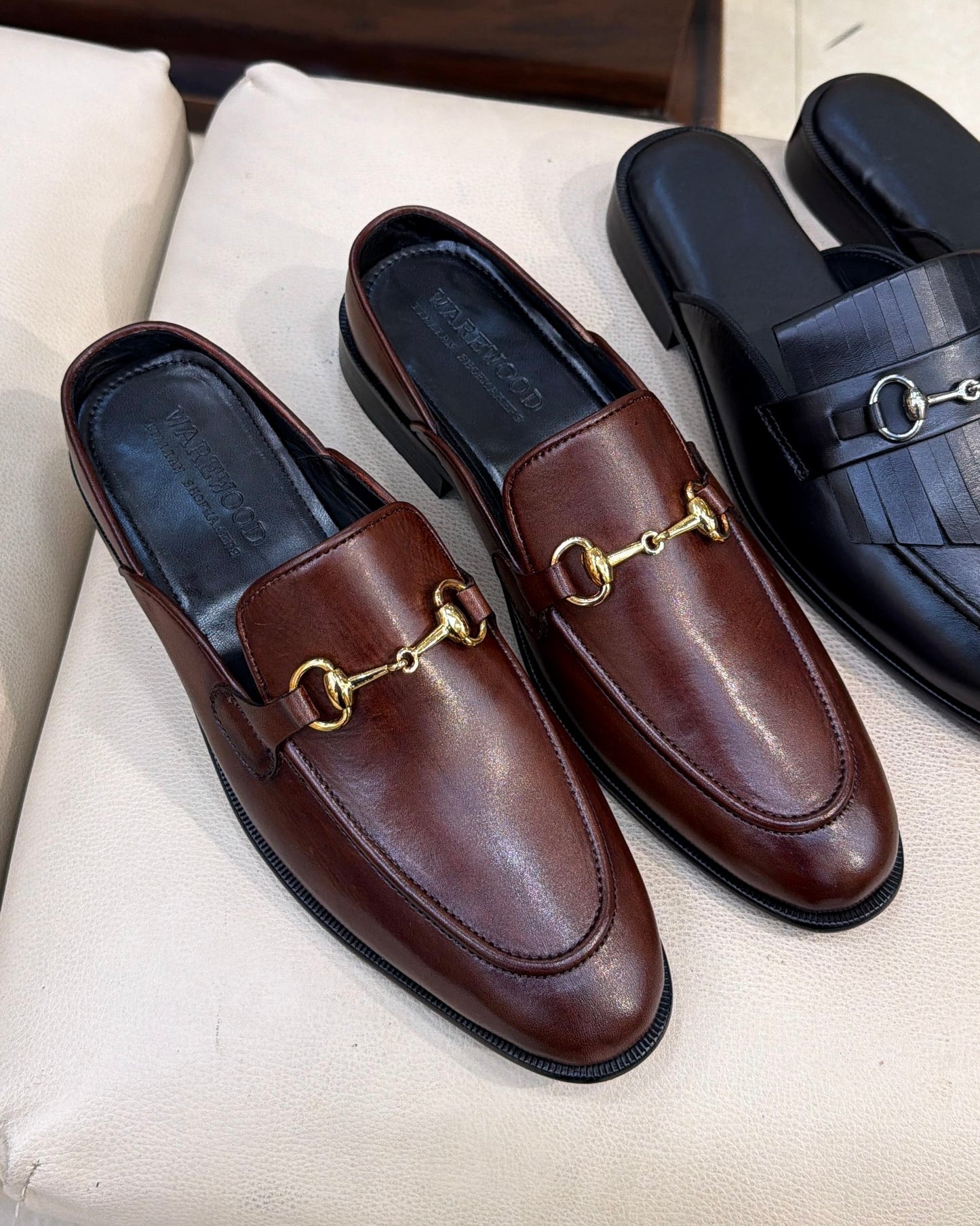 Chestnut Brown Mules with Gold Horsebit