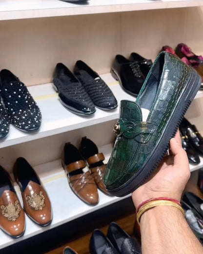 Dark Green Crocodile Scaled Sneakers
