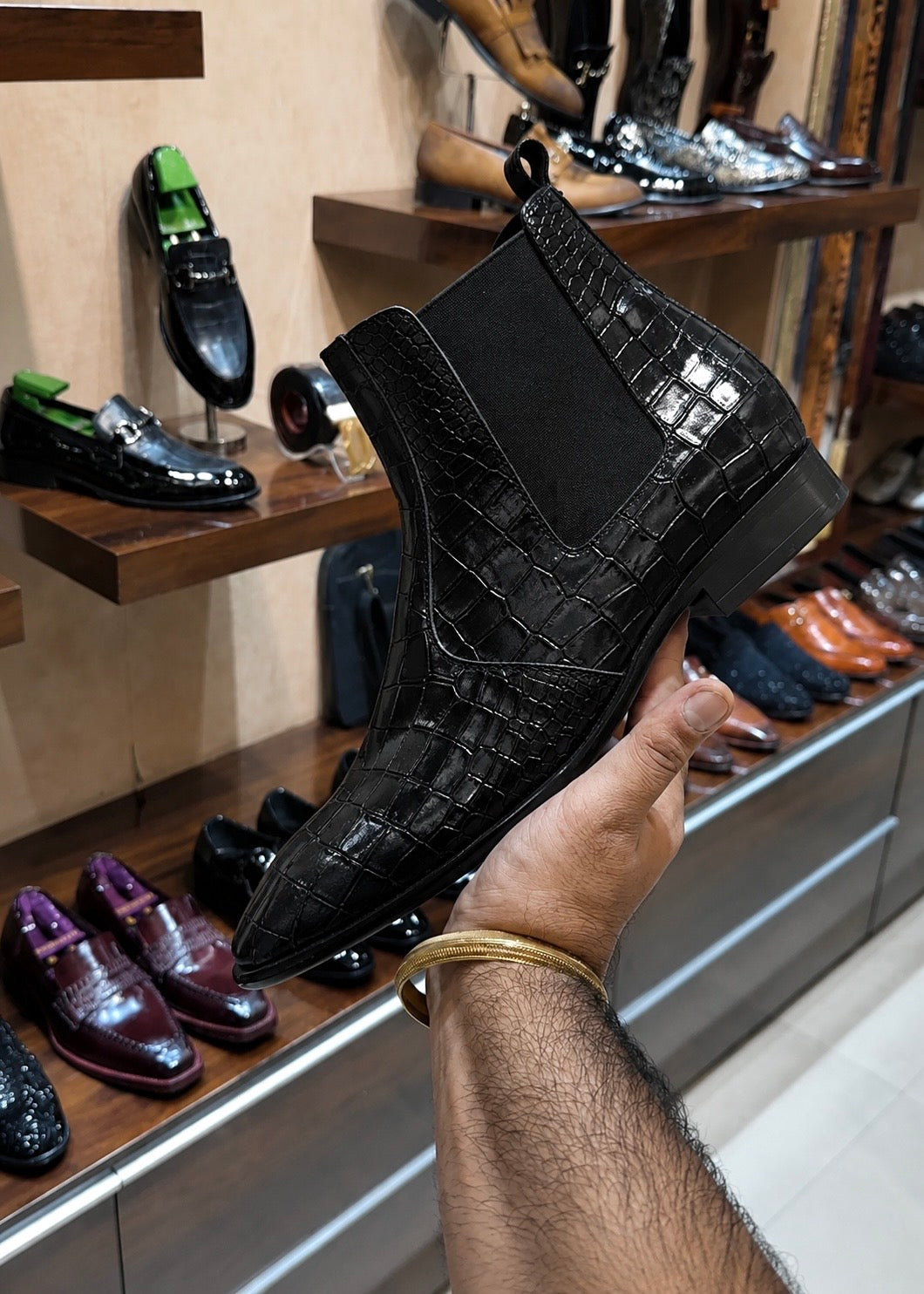 Black Crocodile Chelsea Boots