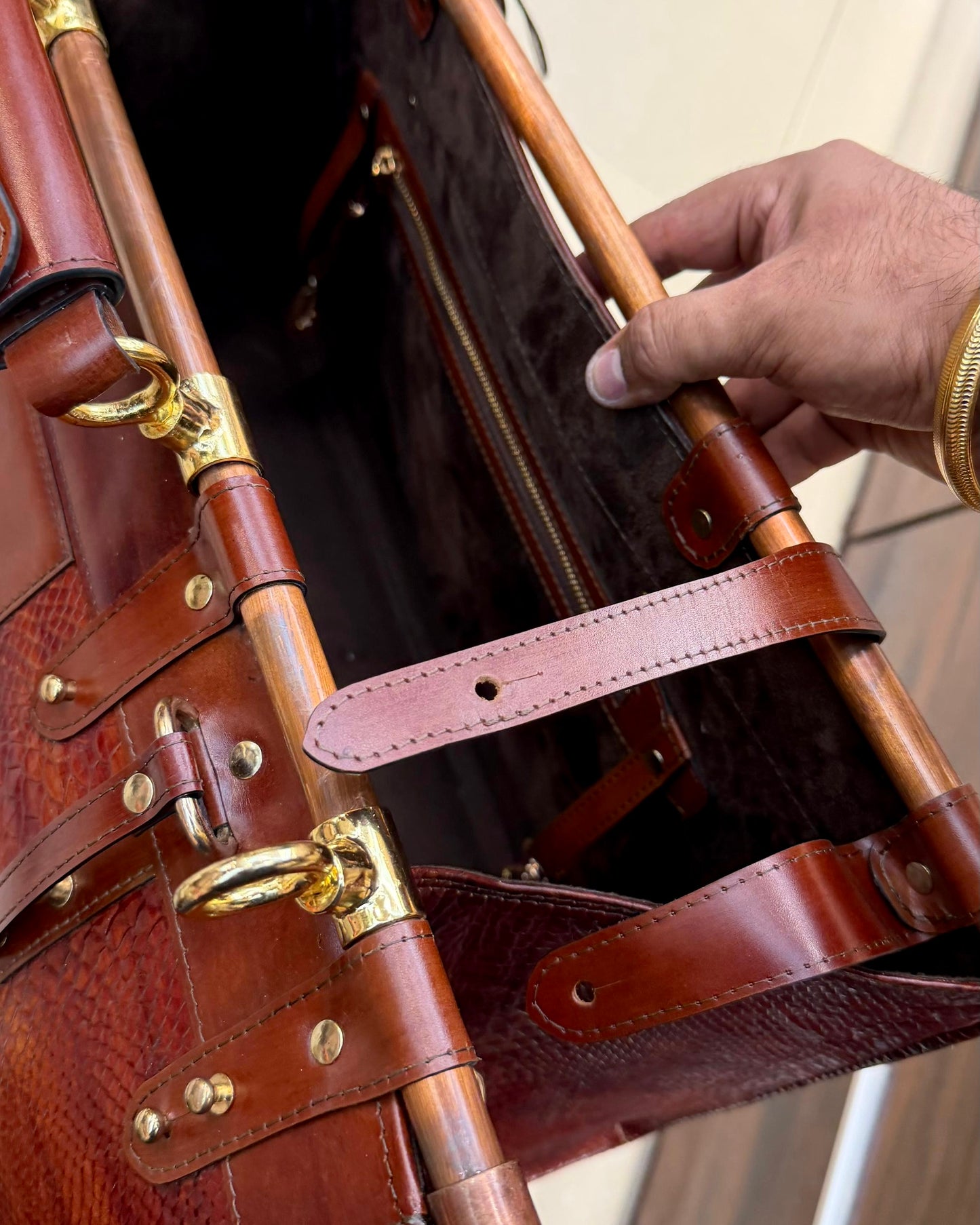 Burnished Cognac Brown Cobra Scaled Duffle Bag
