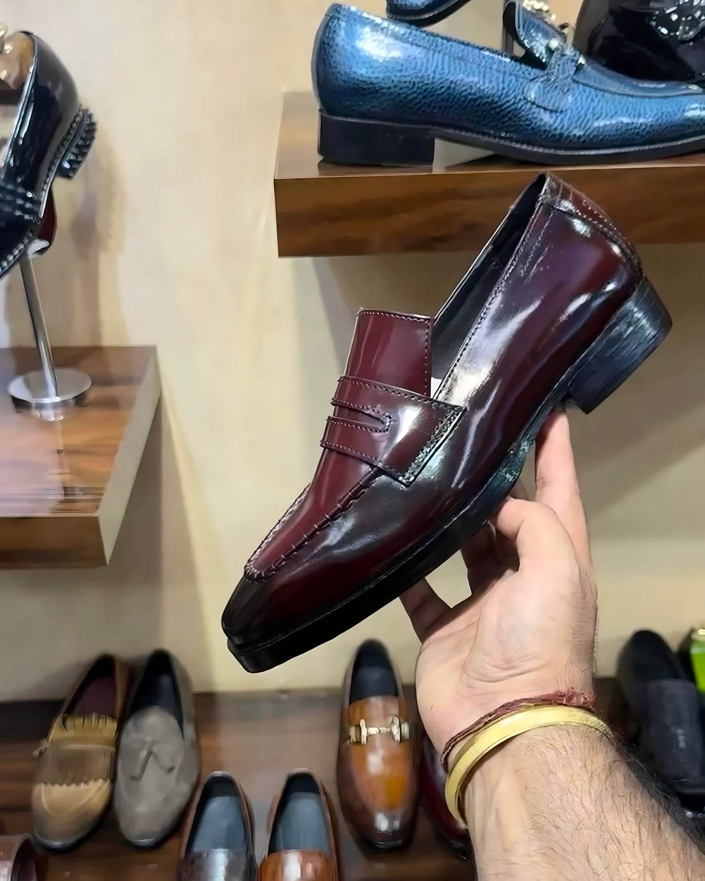 Two-tone Mirror Gloss Burgundy Penny Loafers