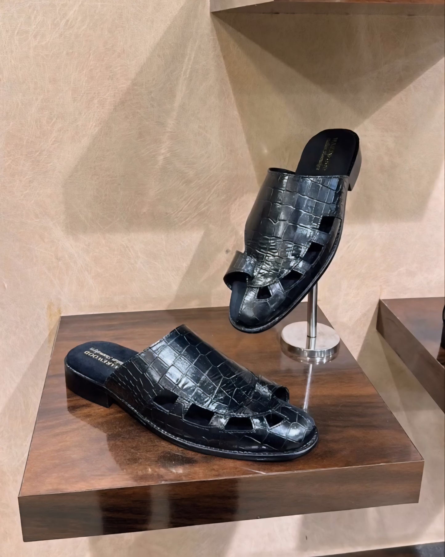 Black Crocodile Scaled Mules