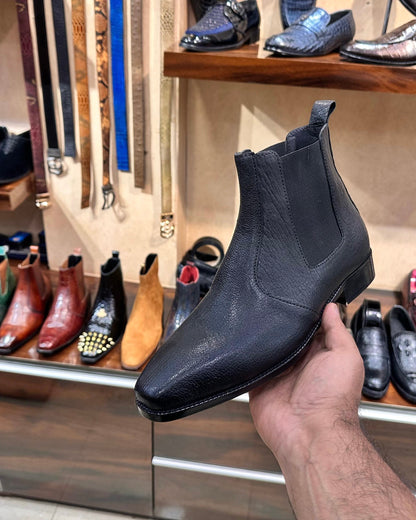 Classic Black Calf Skin Leather Chelsea Boots