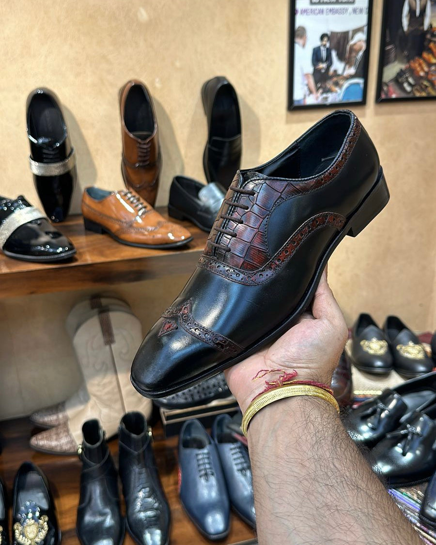 Semi-brogue Spectator Croc Oxfords
