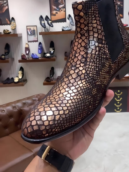 Exotic Gold Snake Chelsea Boots