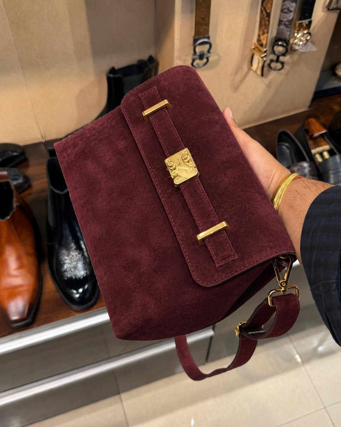 Burgundy Suede Cross Body Bag
