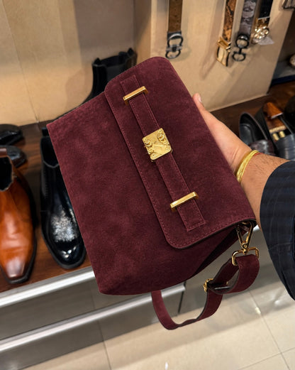 Burgundy Suede Cross Body Bag