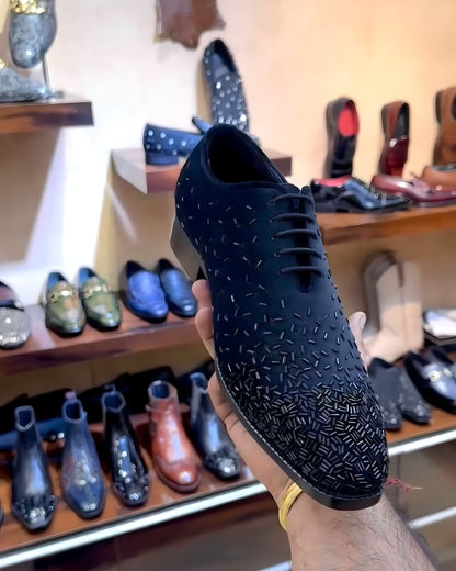 The Signature Tuxedo Oxfords in Navy Blue Suede