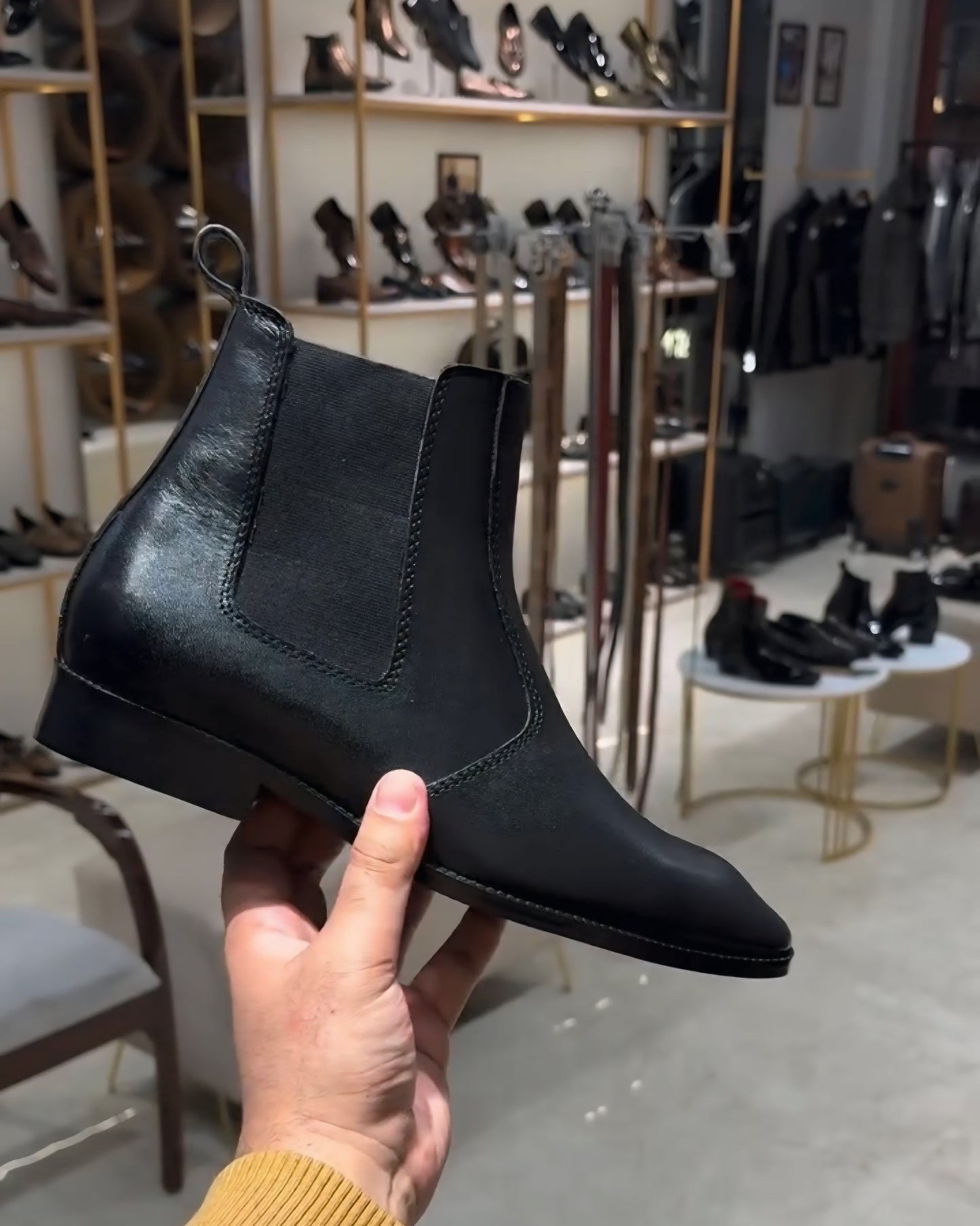 Black Pure Italian Leather Chelsea Boots with Zip