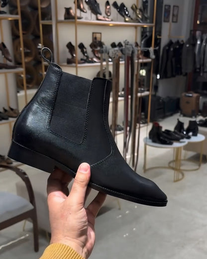 Black Pure Italian Leather Chelsea Boots with Zip