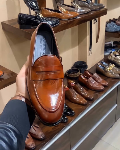 Pure Italian Tan Leather Penny Loafers
