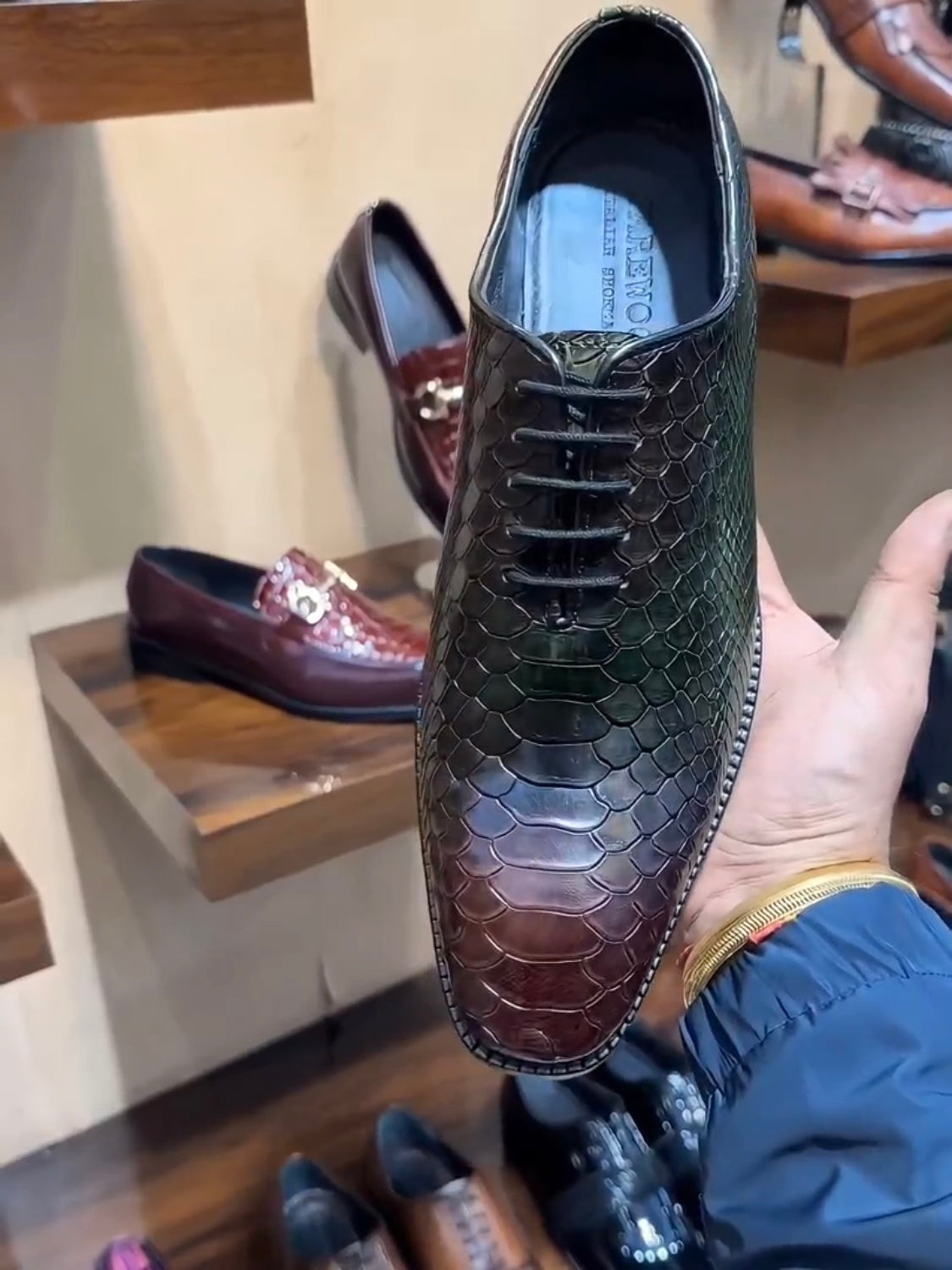 Dual-tone Patina Cobra Scaled Whole-cut Oxfords
