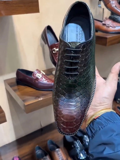 Dual-tone Patina Cobra Scaled Whole-cut Oxfords