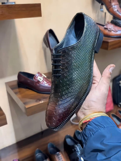 Dual-tone Patina Cobra Scaled Whole-cut Oxfords