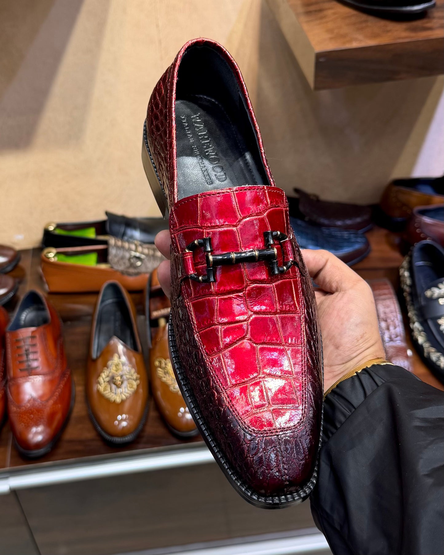 Burgundy & Red Patent Crocodile Horsebit Loafers