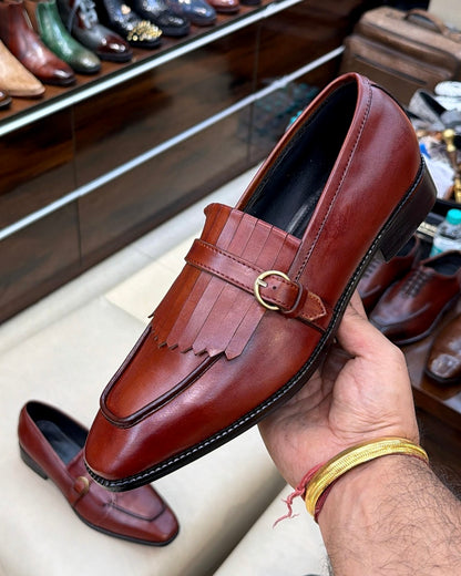 Cognac Fringe Loafers